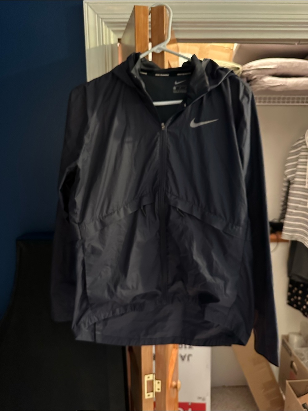 Nike Navy Hooded Windbreaker with Reflective Swoosh